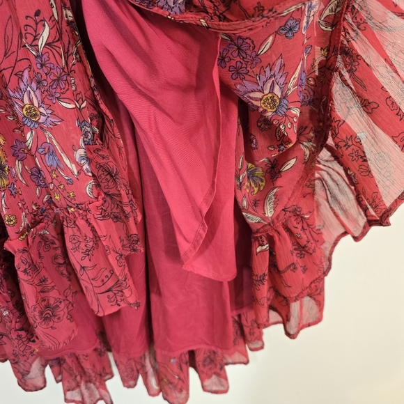 Free People Cassis Printed Chiffon Maxi Dress XS Strawberry Combo Red Pink - Picture 9 of 11